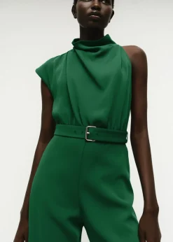 Asymmetrical long jumpsuit with bel