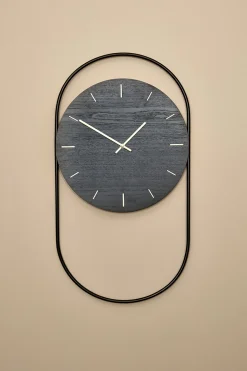 A-Wall Clock - Black with black metal ring