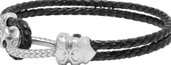 Black Leather Bracelet with Silver Rope Clasp