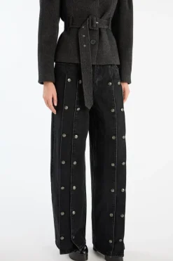 BUTTON DETAIL WIDE JEANS