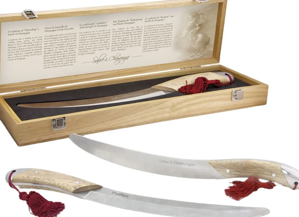 Champagnesabel med håndtag i eg