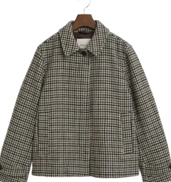 CHECKED SHORT WOOL BLEND CAR COAT