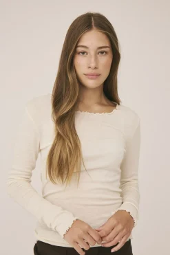 Cilla 14 Langærmede striktrøje med bølgende kant - 100% Merino uld