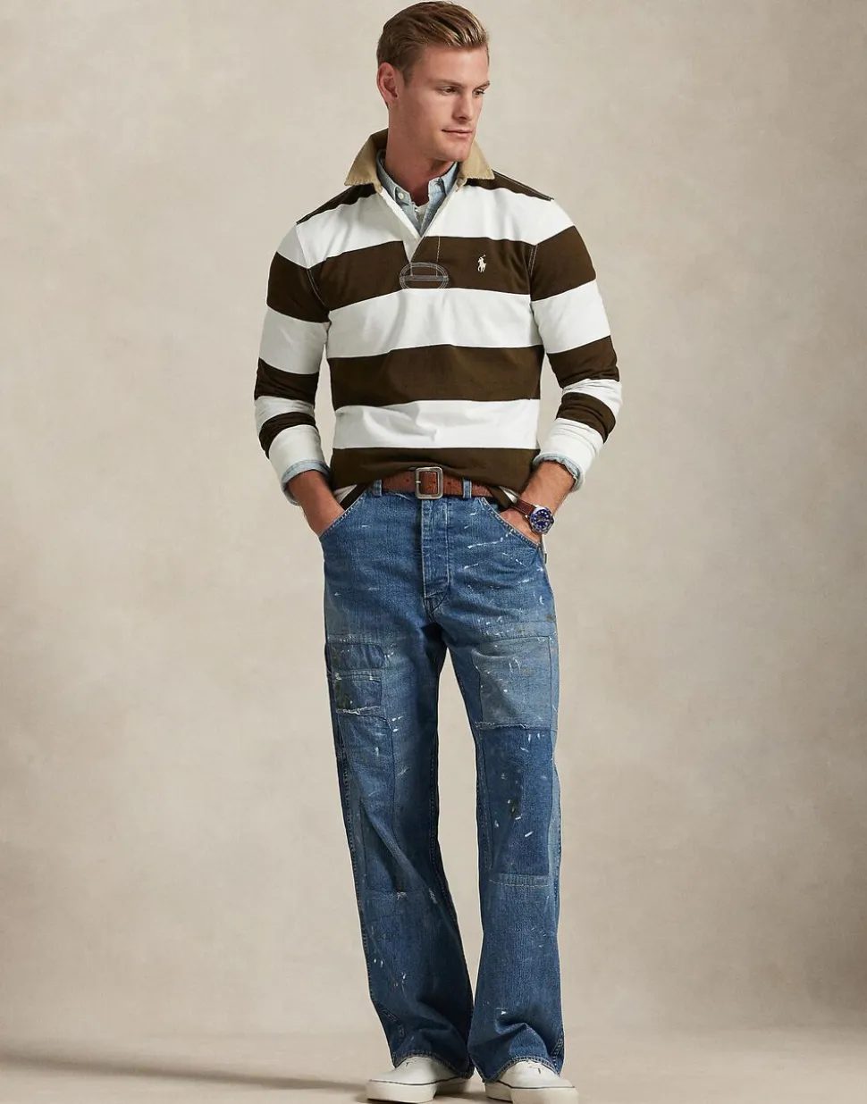 Classic Fit Khaki-Collar Rugby Shirt