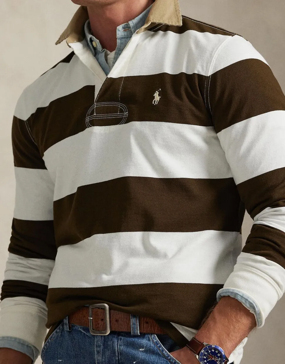Classic Fit Khaki-Collar Rugby Shirt