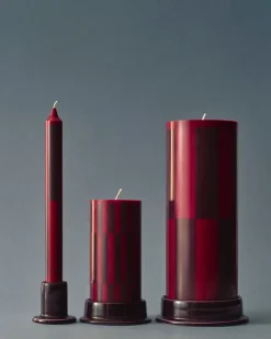 Column Candle-Large-Wine with bordeaux large check