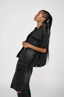 Denim black wide shorts - Raha