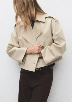 Double-breasted cropped trench coat