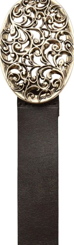 Engraved buckle leather belt