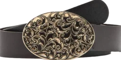 Engraved buckle leather belt