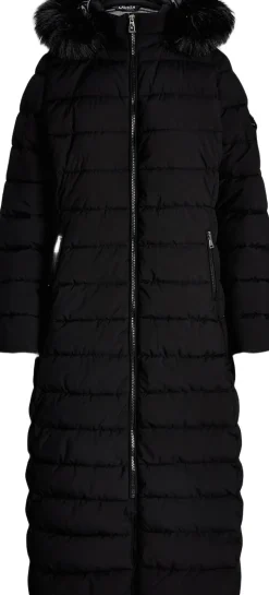 Faux-Fur-Trim Quilted Hooded Coat