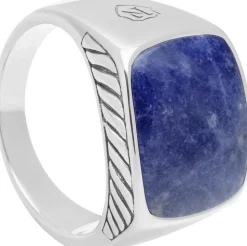 Gentlemen's Silver Signet Ring with Blue Dumortierite