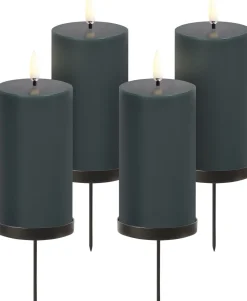 Giftbox w. spike, remote, LED pillar candle, Pine green, Smo
