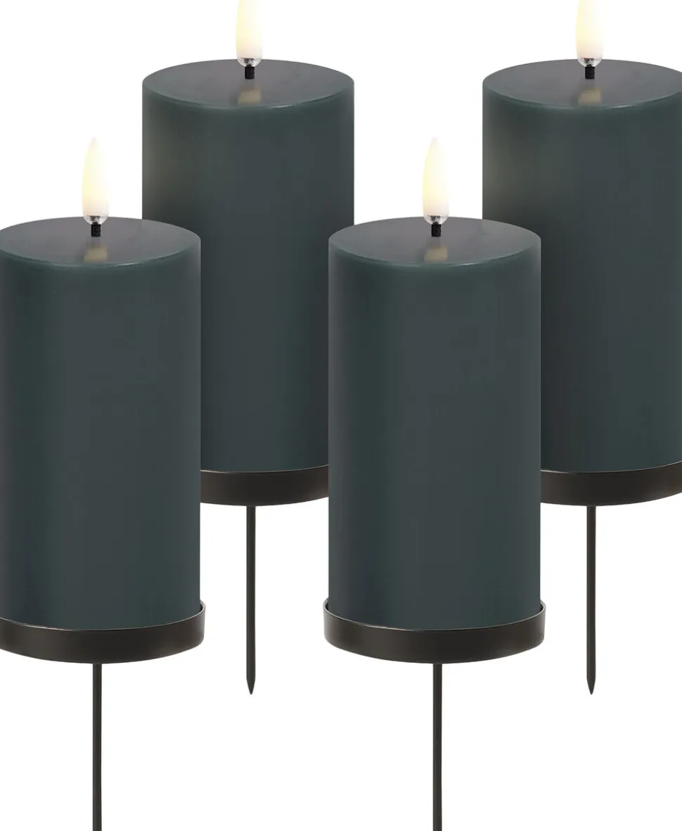 Giftbox w. spike, remote, LED pillar candle, Pine green, Smo