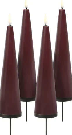 Giftbox w. spike, remote, LED cone candle, Wine red, Smooth,