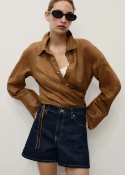 High-waisted straight-fit denim sho