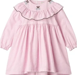 HOUNDSTOOTH FRILL DRESS W. EMBROIDERY