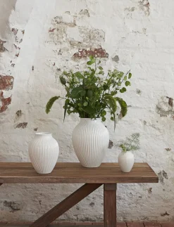 Knabstrup, vase, riller hvid, 12,5 cm
