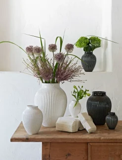 Knabstrup, vase, riller hvid, 20 cm