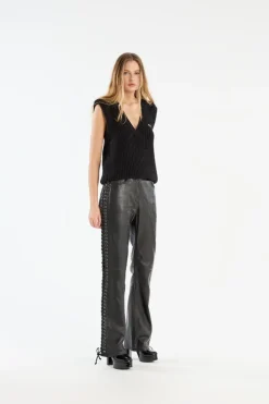 LACED LEATHER PANTS