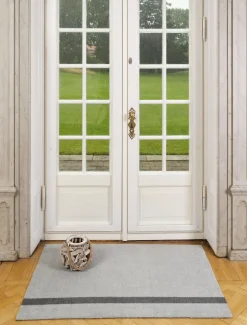 Løber, 130x90 cm, stripe vertical lysegrå/steelgrey