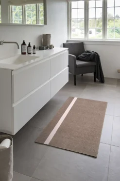 Løber, 67x120 cm, stripe vertical sand/dusty rosa