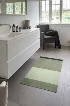 Løber, 67x120 cm, stripes-horizon lys/støvet og mørkegrøn