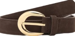 Leather belt with oval buckle