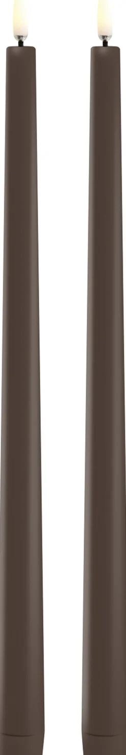 LED slim taper candle, Brown, Smooth, 2-pack, 2,3x32 cm