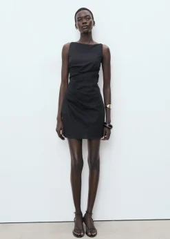 Linen cotton blend draped dress