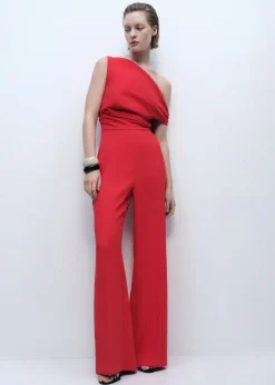 Long asymmetrical draped jumpsuit