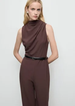 Long jumpsuit with draped neck and