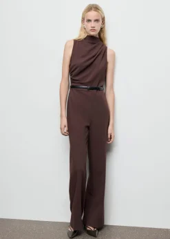 Long jumpsuit with draped neck and