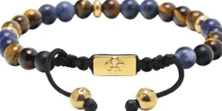 Men's Beaded Bracelet with Dumortierite, Brown Tiger Eye and