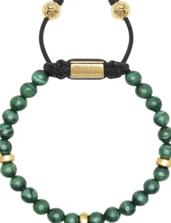 Men's Beaded Bracelet with Malachite and Gold Plating