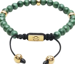 Men's Beaded Bracelet with Malachite and Gold Plating