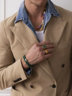 Men's Beaded Bracelet with Malachite and Gold Plating