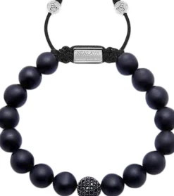 Men's Beaded Bracelet with Black CZ Diamond & Matte Onyx