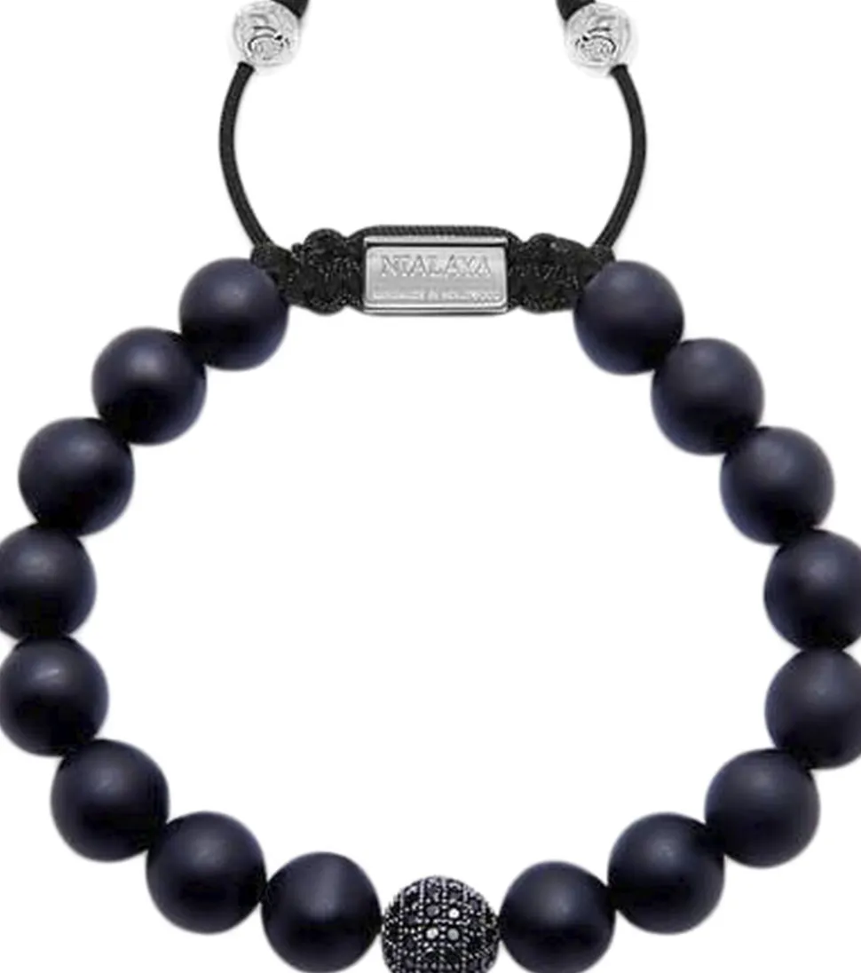 Men's Beaded Bracelet with Black CZ Diamond & Matte Onyx