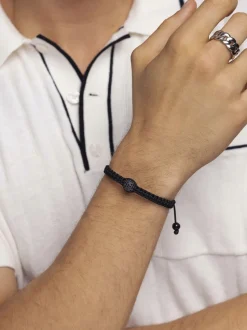 Men's Black String Bracelet with Black CZ Bead