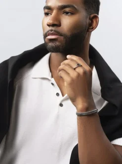 Men's Black Woven 8mm Box Chain Bracelet in Silver