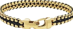 Men's Black Woven 8mm Box Chain Bracelet in Gold