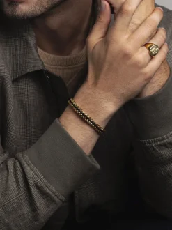 Men's Black Woven 8mm Box Chain Bracelet in Gold