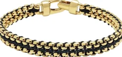 Men's Black Woven 8mm Box Chain Bracelet in Gold