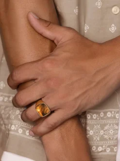 Men's Gold Signet Ring with Brown Tiger Eye