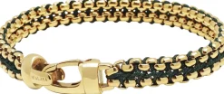Men's Green Woven 8mm Box Chain Bracelet in Gold