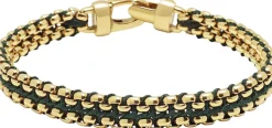 Men's Green Woven 8mm Box Chain Bracelet in Gold