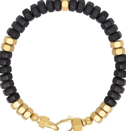 Men's Hexagon Beaded Bracelet with Black Onyx and Gold