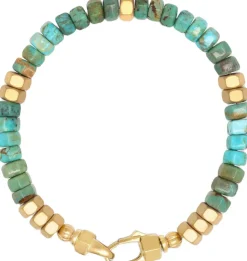 Men's Hexagon Beaded Bracelet with Green Turquoise and Gold