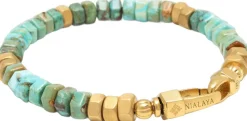 Men's Hexagon Beaded Bracelet with Green Turquoise and Gold